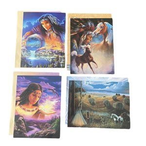 NEW Set/4 VTG Indigenous Native American Horse Eagle- Birthday Greeting Cards
